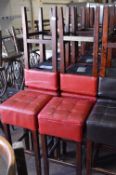 *Eighteen Hardwood Barstools with Red Faux Leather