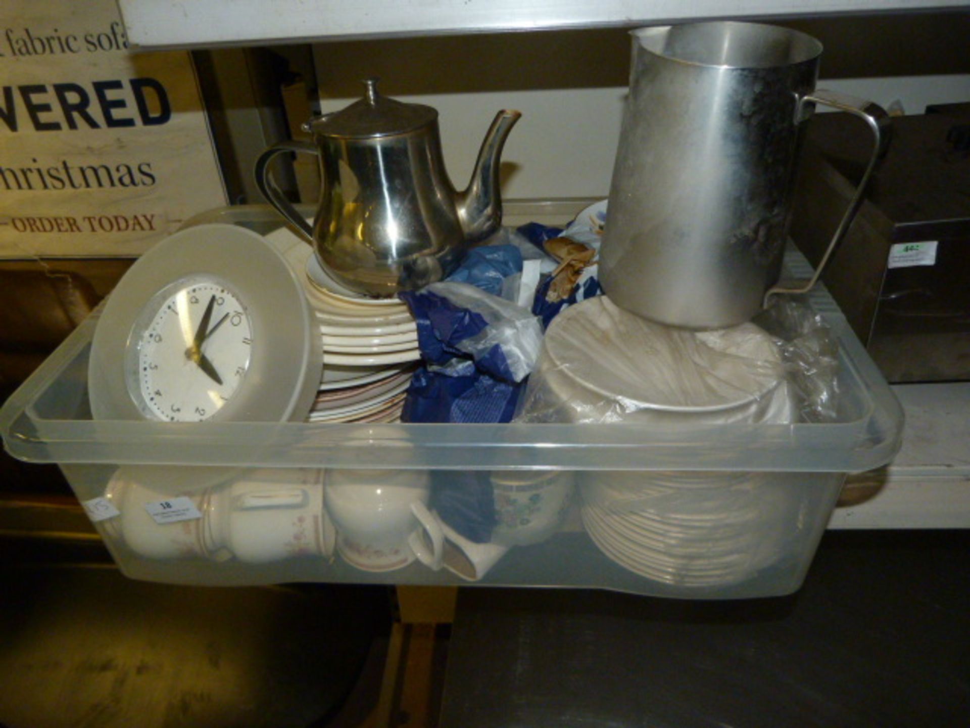 Box Containing Stainless Steel Jugs, Teapots, Cups