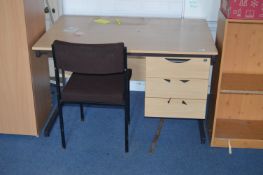 *Single Pedestal Desk with Brown Office Chair