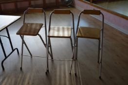 Three Folding Chrome Framed Bar Stools with Simulated Beech Seats & Backs