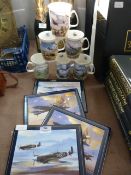 Enameled Printed Place Mats and Mugs "Spitfire and