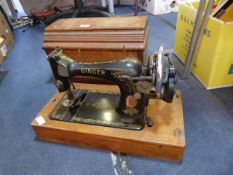 Oak Cased Singer Hand Wound Sewing Machine