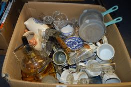 Large Box of Drinking Glassware, Le Creuset Pan, J