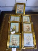 Set of Seven Small Gilt Framed Oil Paintings on Bo