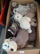Box Containing Soft Toys and Children's Woolen Hat