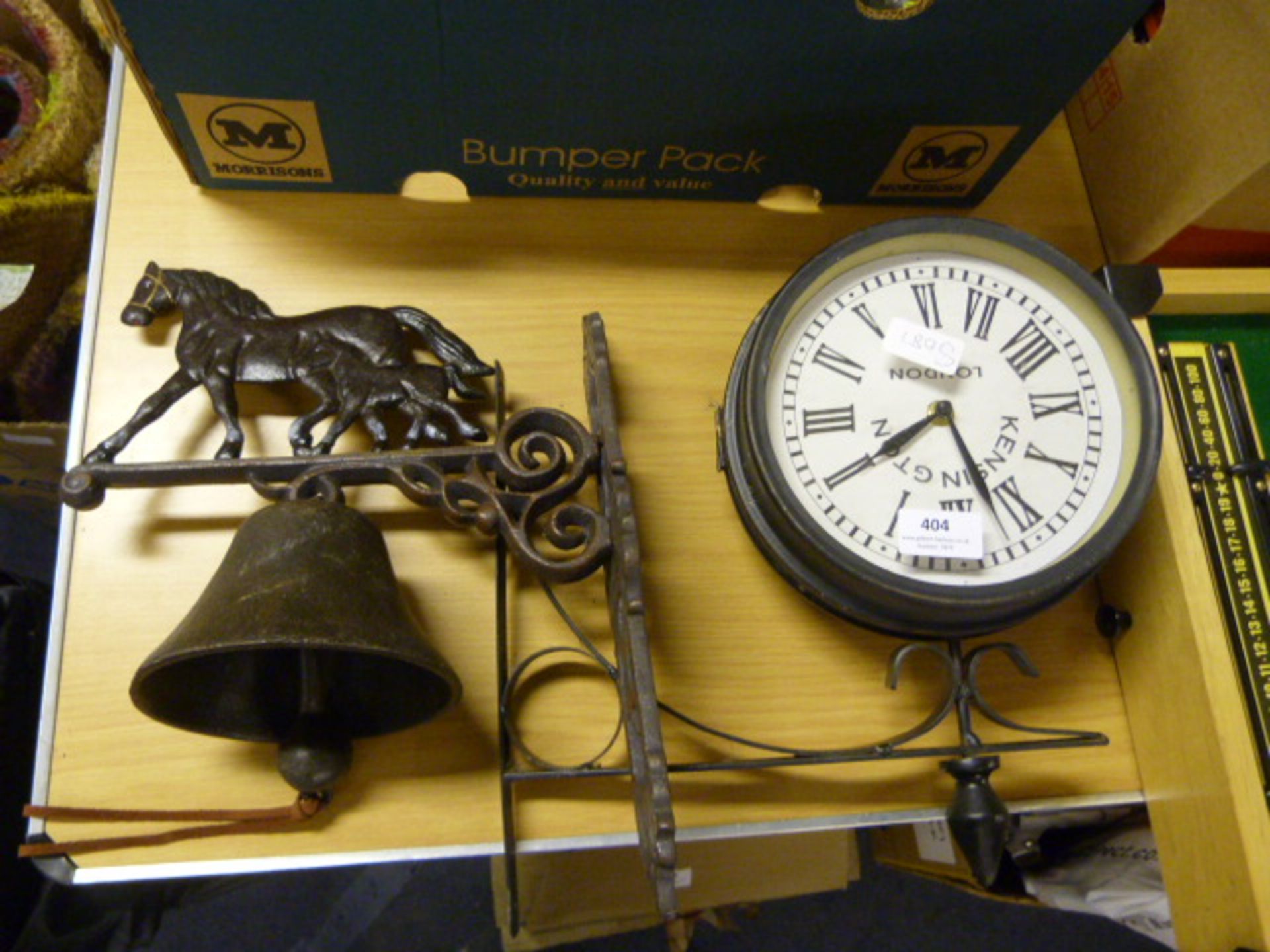 Wall Mounted Clock and a Cast Iron Bell with Horse