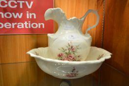 Pink Rose Patterned Jug and Wash Bowl Set