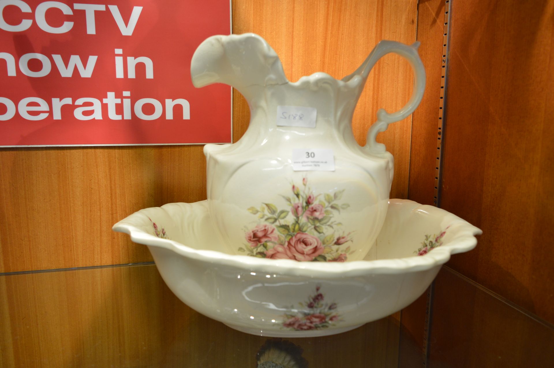 Pink Rose Patterned Jug and Wash Bowl Set