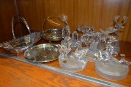 Crystal Glass Figures - Animals and Three Silver P
