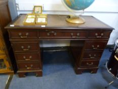 Mahogany Twin Pedestal Desk with Leather Inlet Top