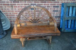 Log Garden Bench with Cartwheel Back