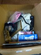 Large Box Containing Prints, Pottery Dolls, Teleph