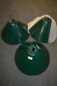 Set of Three Vintage Style Green Enameled Light Sh