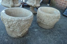 Pair of Floral Decorated Garden Planters