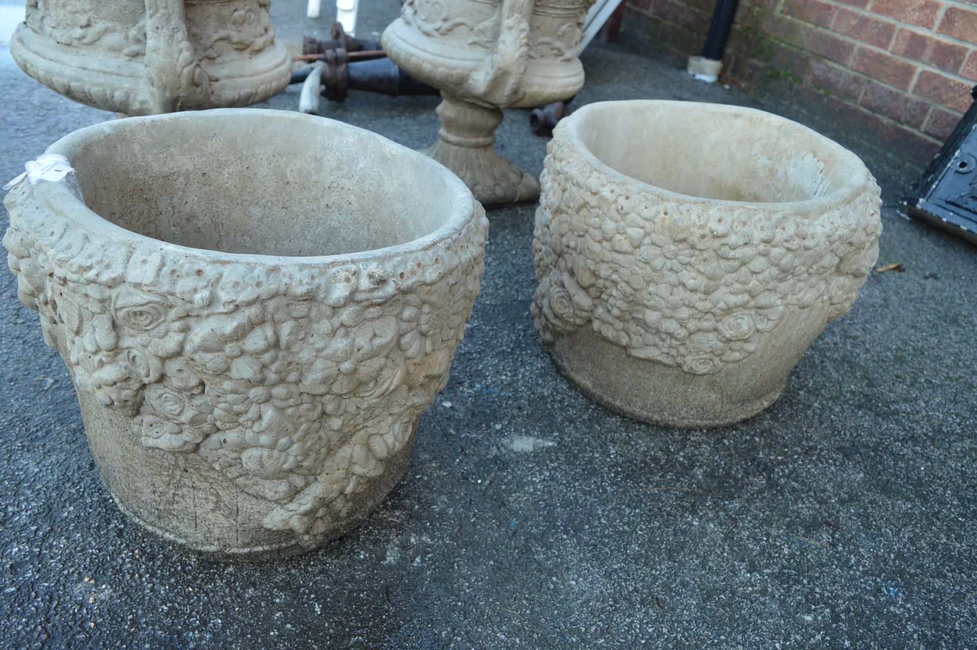 Pair of Floral Decorated Garden Planters