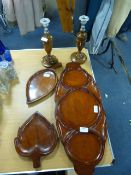 Set of Wooden Trays and Wood & Chrome Candlesticks