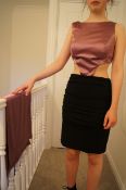 Black and Pink Cocktail Dress with Cut Away Top, S