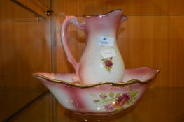 Pink and Gilt Rose Decorated Jug & Wash Bowl Set