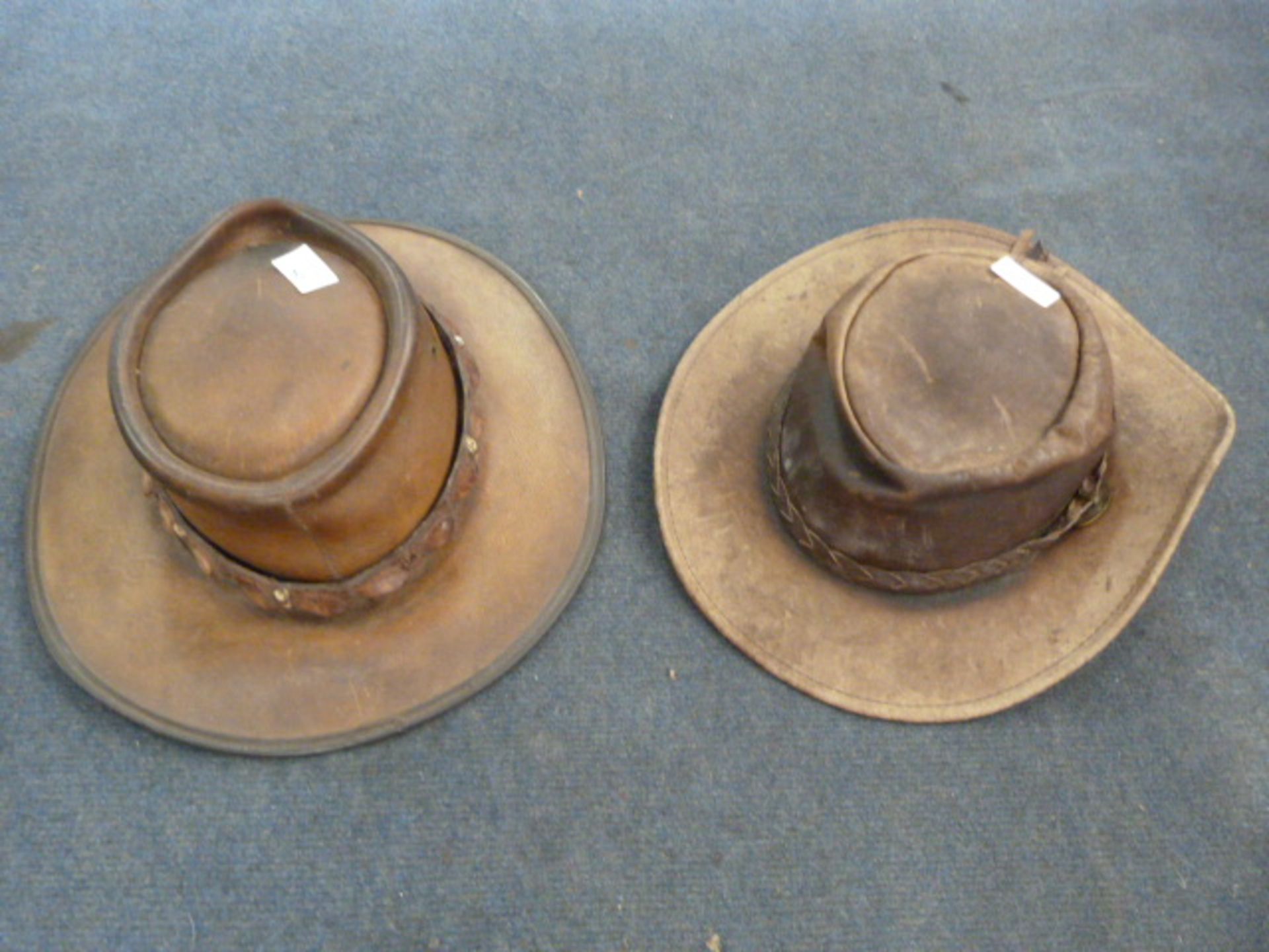 Two Leather Australian Hats with Crocodile Skin Ba