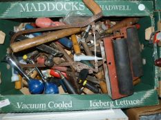 Box of Assorted Joiners Tools; Chisels, Surf Forms