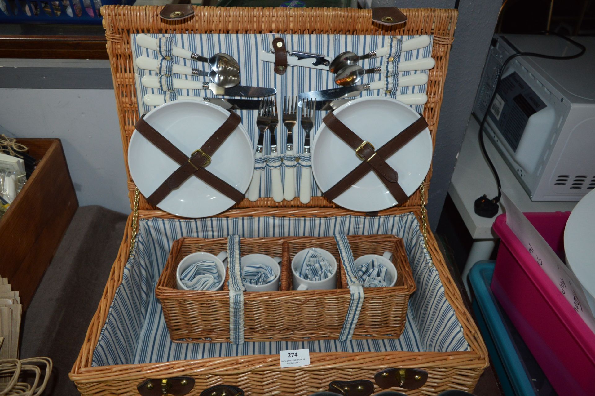 Wicker Picnic Basket and Contents