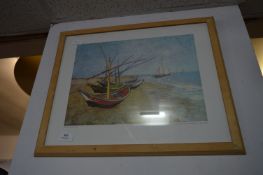 Framed Vincent Van Gogh Print "Fishing Boats"