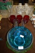 Drinking Glassware, Coloured Glass Fruit Bowl, Tri