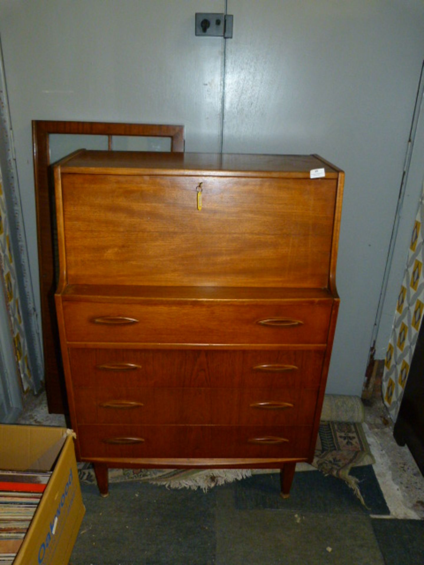 Teak Fall Front Bureau with Fitted Interior