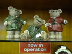 Three Pottery Teddy Bears
