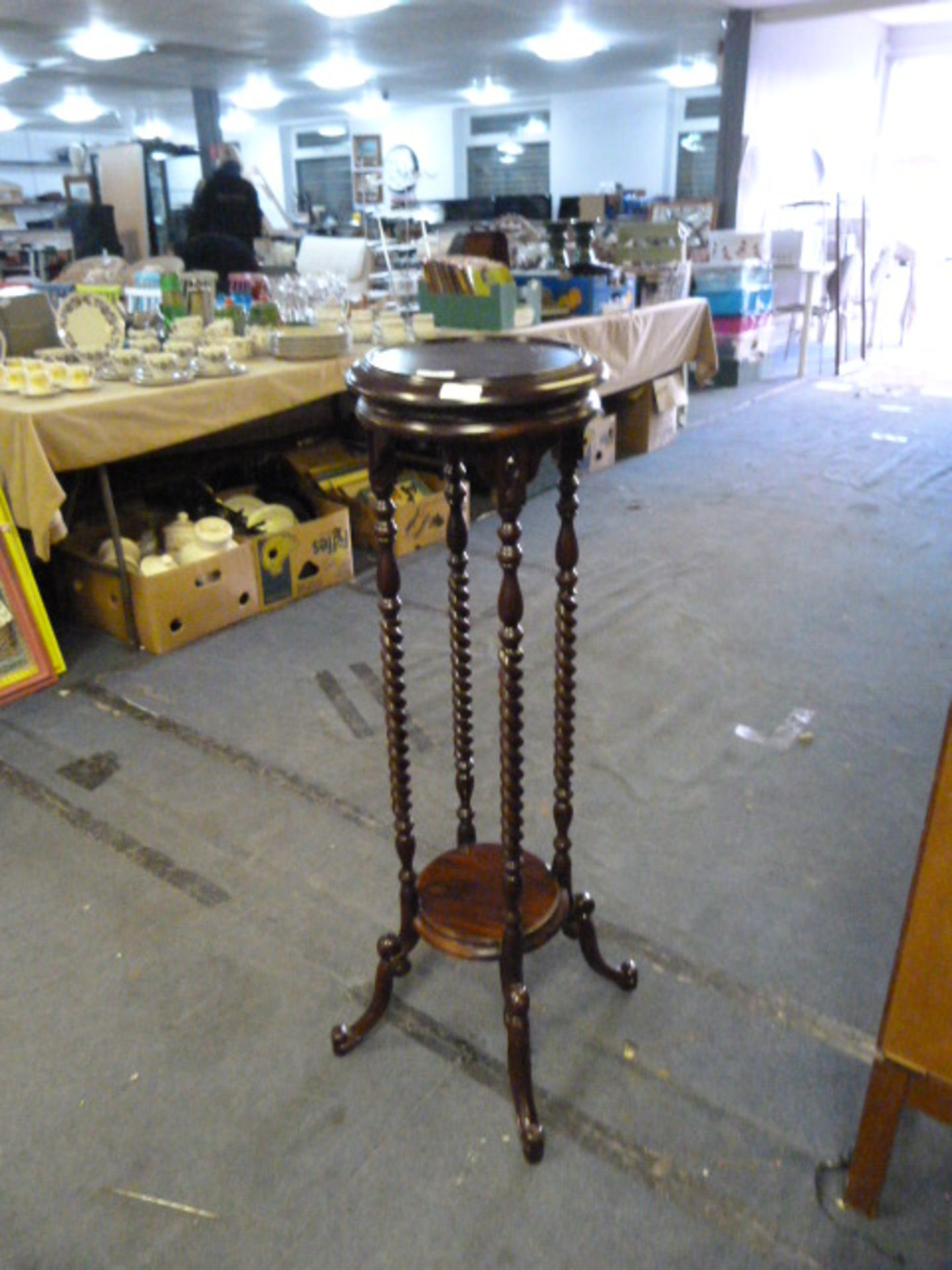 Reproduction Mahogany Plant Stand on Barley Twist