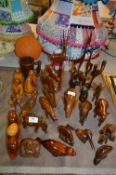 Selection of Carved Wood African Animal Figurines