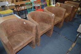 Set of Five Brown Faux Leather Tub Chairs