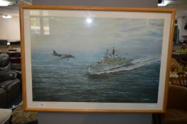 Large Framed Coloured Print - HMS Invincible by Ro