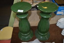 Pair of Green Pottery Plant Stands