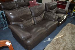 Brown Leather Reclining Two Seat Sofa and Matching