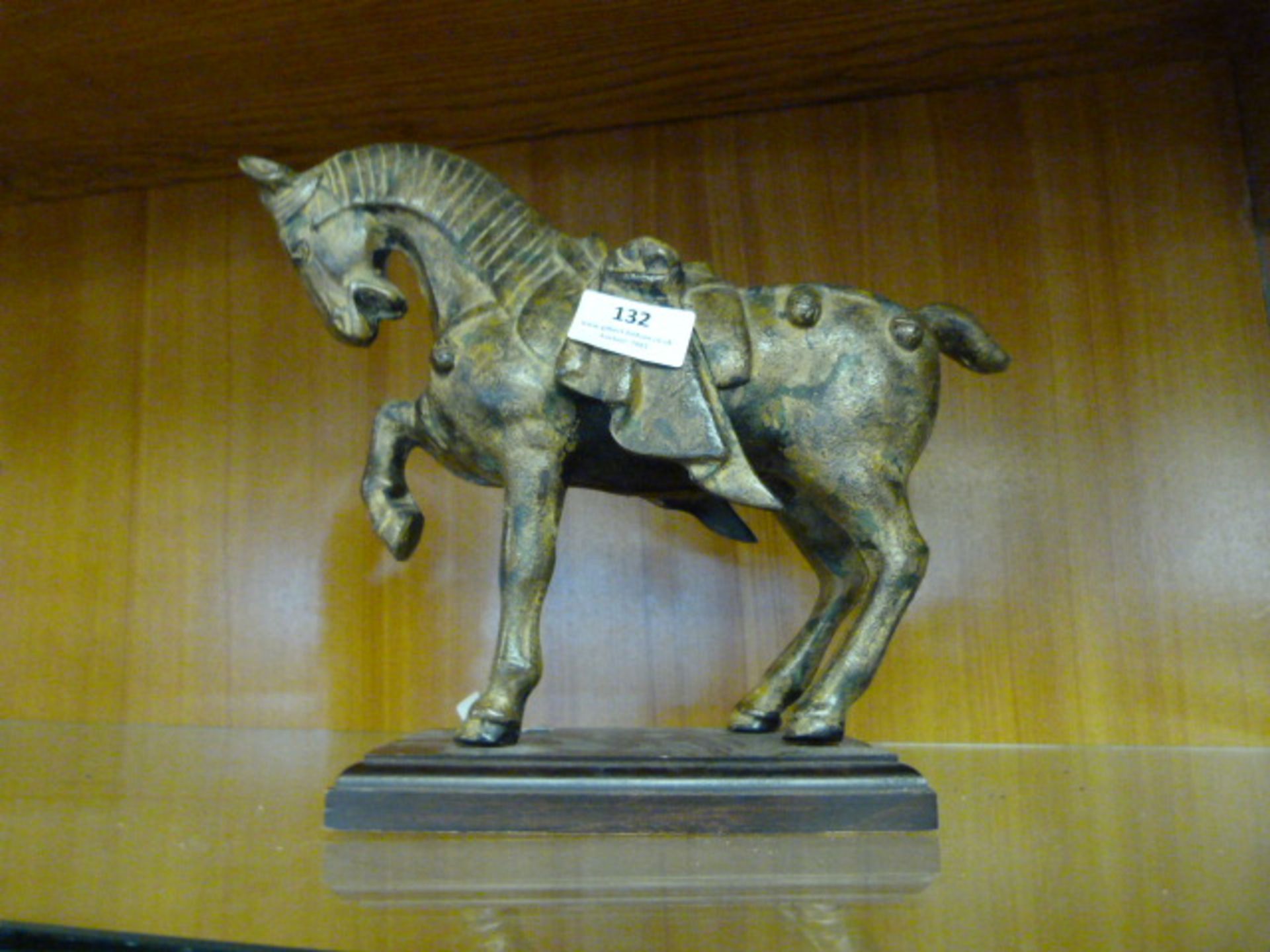 Cast Iron Horse on Wood Plinth