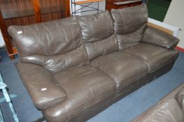 Brown Leather Three Seat Reclining Sofa