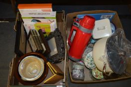 Two Boxes Containing Storage Jars, Picture Frames,