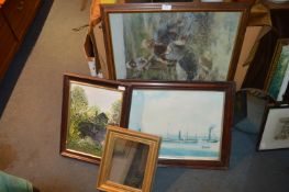 Three Framed Prints and a Mirror