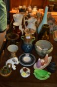 Table Lot of Decorative Pottery; Majolica, Vases,