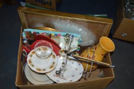 Box Containing Cake Plates, Framed Pictures, Mirro