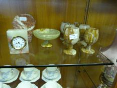 Nine Pieces of Carved Stone; Six Goblets, Clock, V