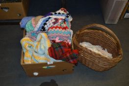 Woolwork Blankets and a Wicker Basket