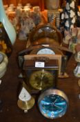 Seven Assorted Mantel Clocks and a Barometer