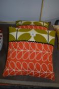Pair of Leaf Decorated Cushions (Orange & Green)
