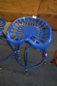 *Blue Cast Metal Tractor Seat Stool