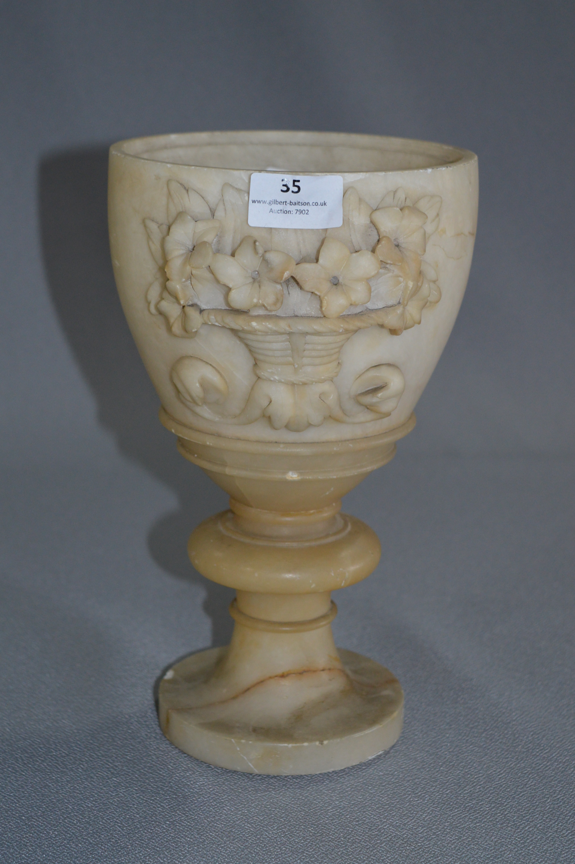 White Marble Vase with Embossed Floral Decoration