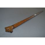 Oak Walking Cane with Carved Dog Head Handle