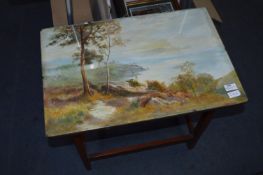 Oak Occasional Table with Painted Top Country Scen