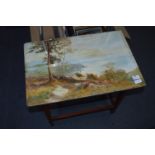 Oak Occasional Table with Painted Top Country Scen